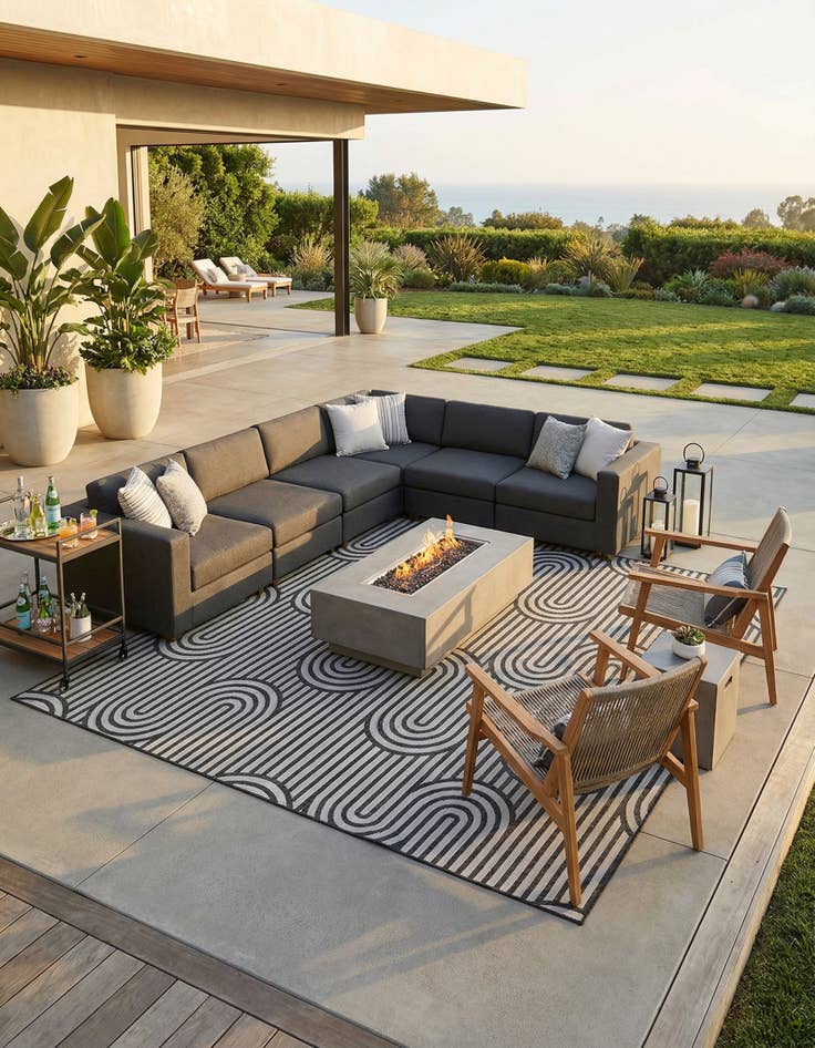 Detail image of 12' x 12'  Washable Modern Indoor / Outdoor Square Rug