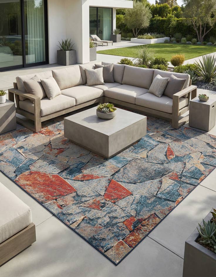 Detail image of 10' x 10'  Washable Modern Indoor / Outdoor Square Rug