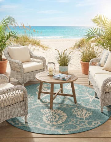 5' 3 x 5' 3 Easy-Clean Coastal Indoor / Outdoor Round Rug