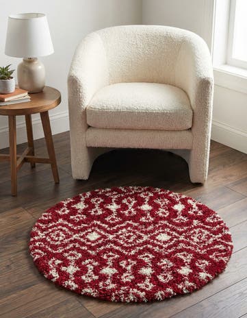 Burgundy Red Moroccan Trellis Shag Round Rug