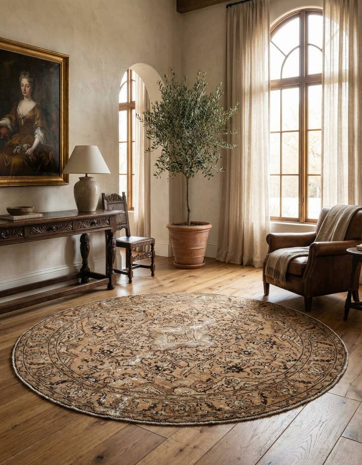 Detail image of 2' 7 x 8' 9 Hand Knotted Ultra Vintage Persian Wool Round Rug