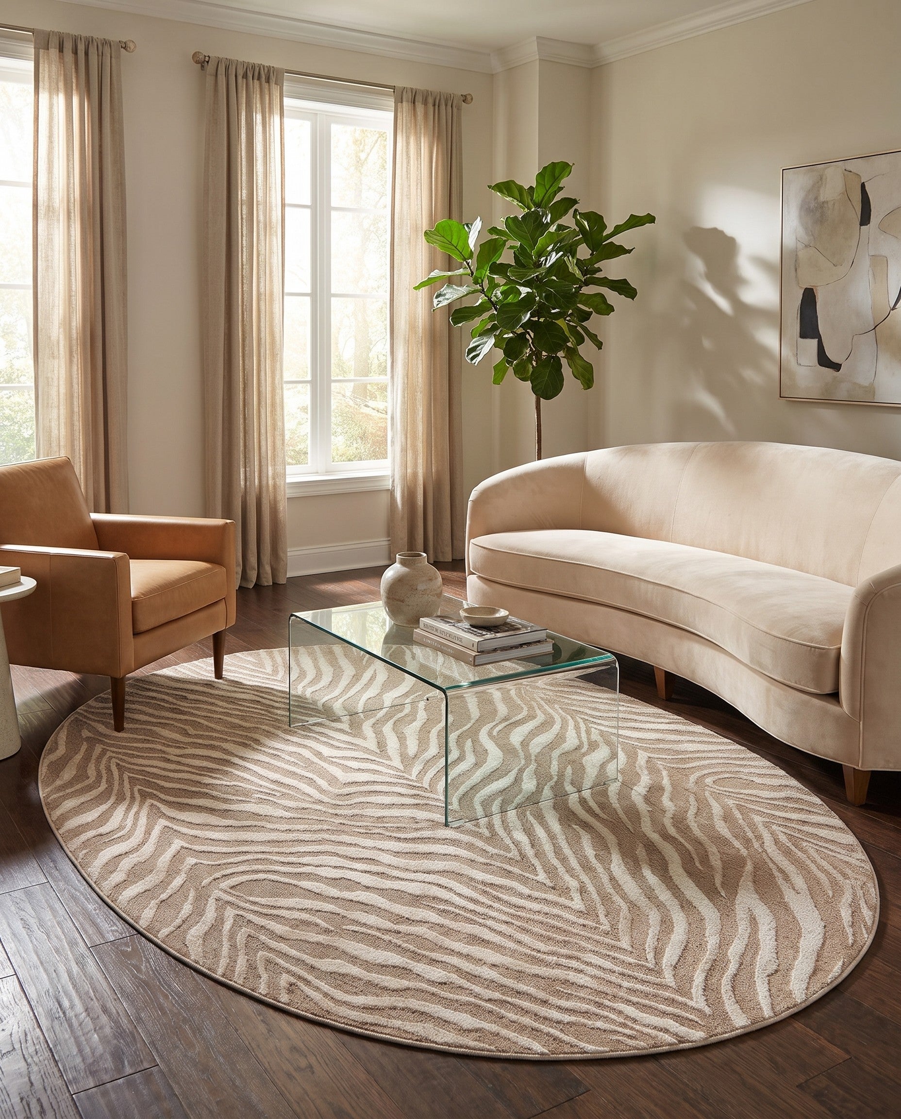 Beige and Ivory Finsbury Oval Rug