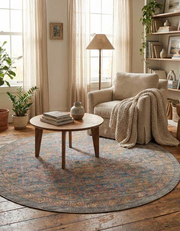 Antique Blue Nostalgia Round Rug