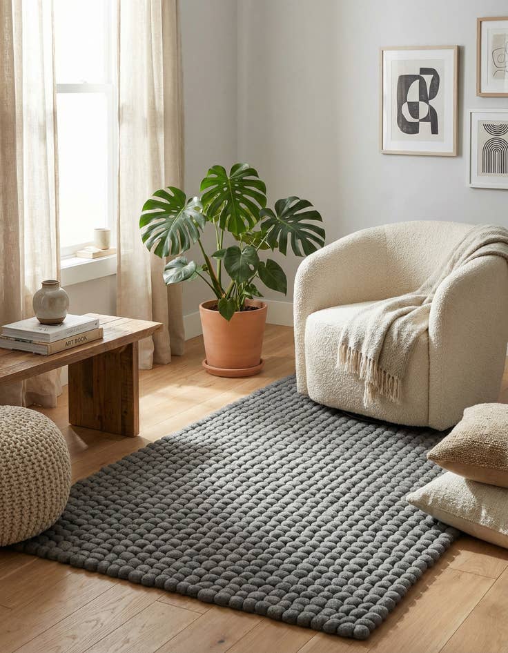 Detail image of  3' 3 x 5' 3 Felt Ball Wool Rug