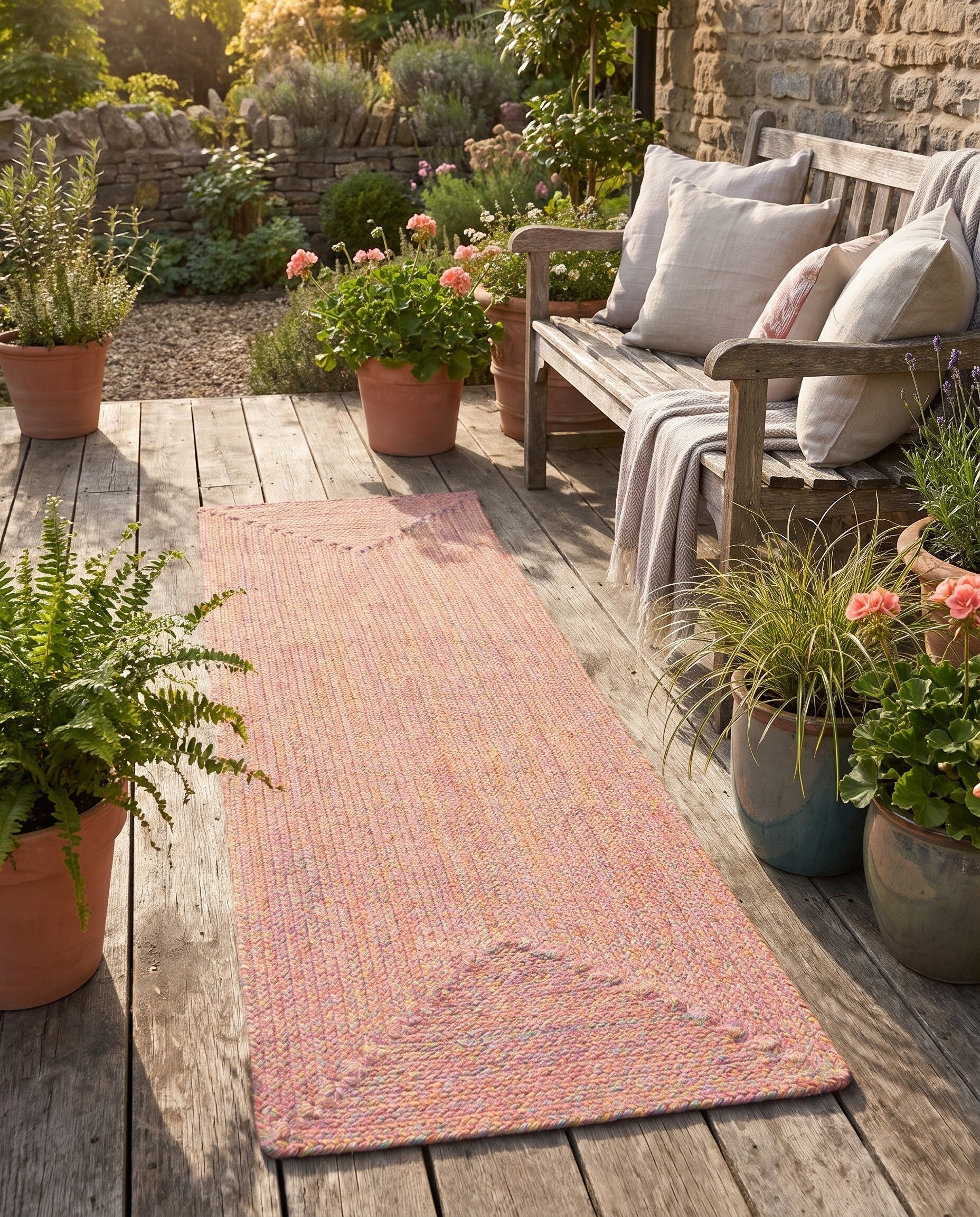 Multi Pink Hand Braided Eco Verse Washable Indoor / Outdoor Runner Rug