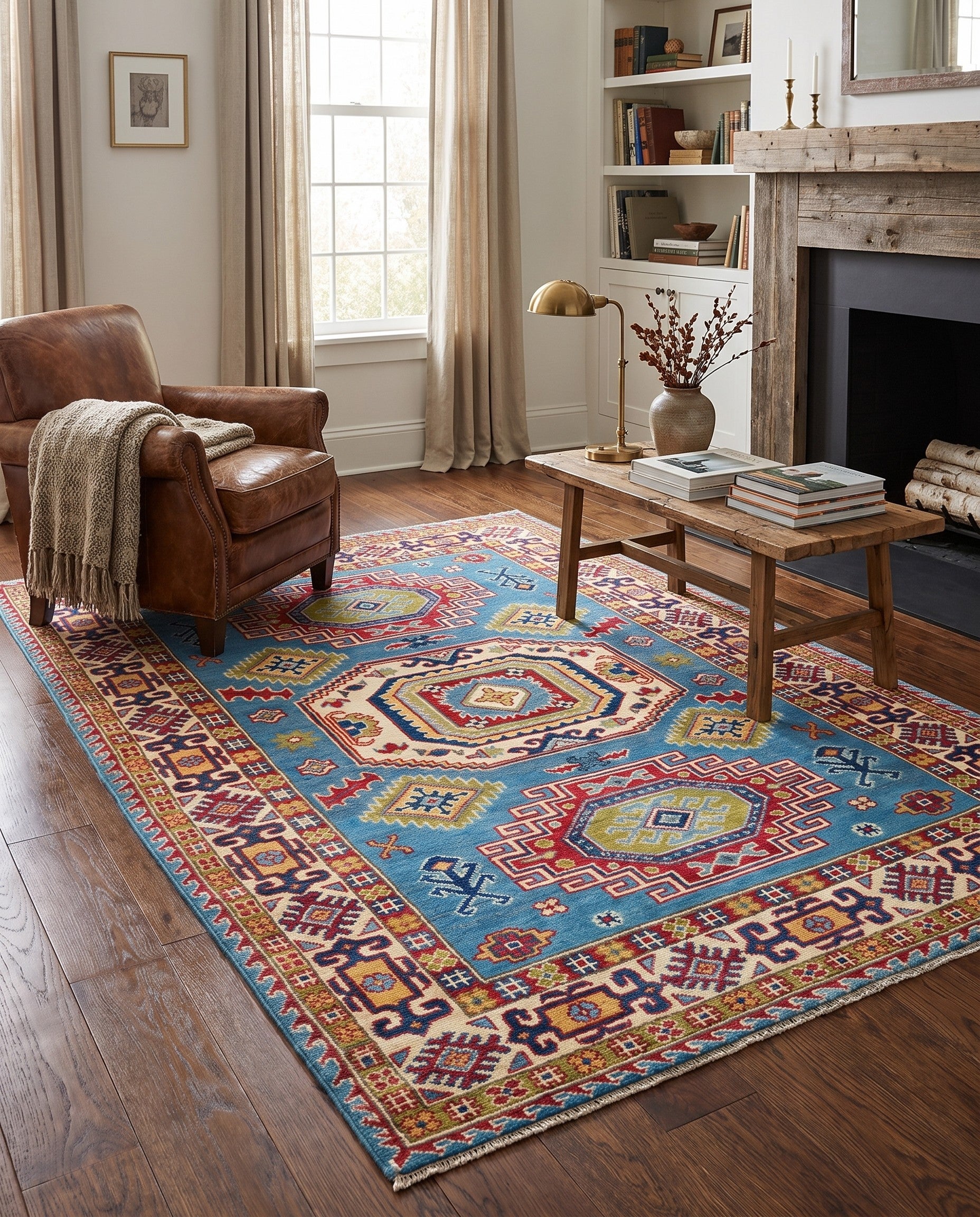 4' x 5' 7 Hand Knotted Kazak Rug