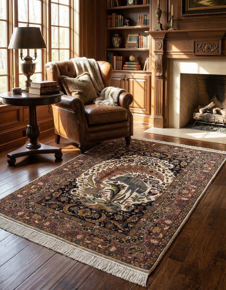 Detail image of 4' 3 x 5' 10 Hand Knotted Kashmir Oriental Rug