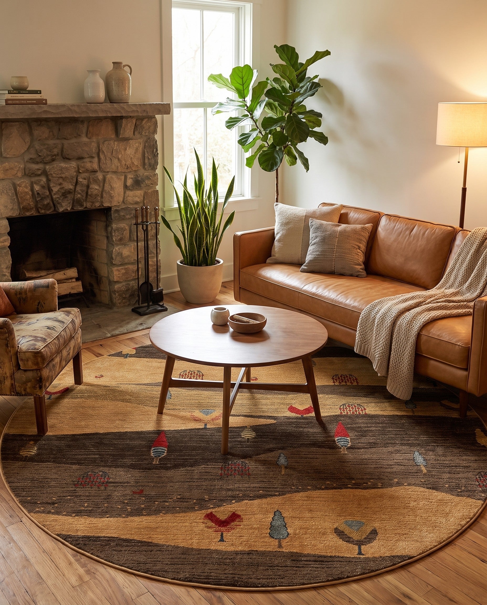 Tan Kashkuli Gabbeh Round Rug