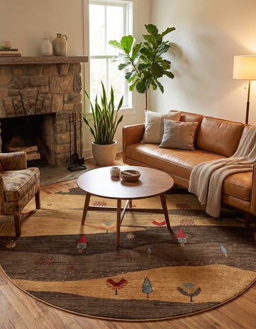 Tan Kashkuli Gabbeh Round Rug