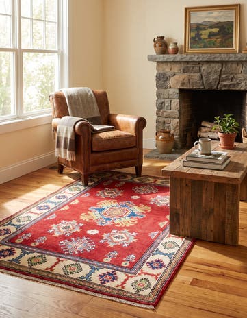 3' 4 x 4' 11 Hand Knotted Kazak Rug