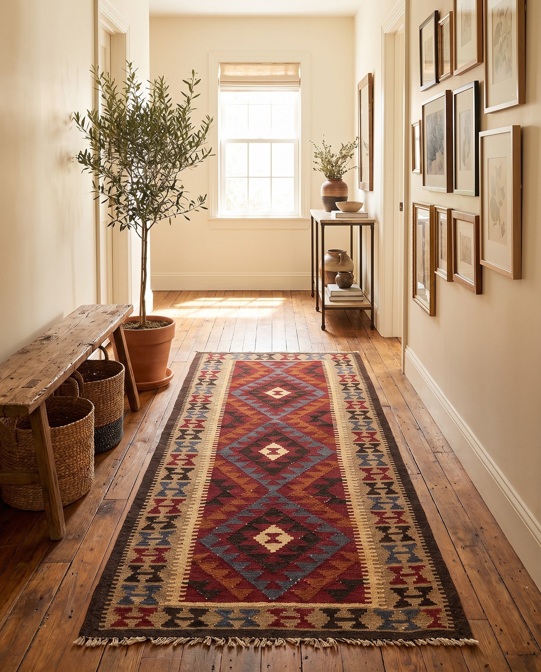 3' 3 x 6' 6 Hand Woven Kilim Maymana Wool Runner Rug