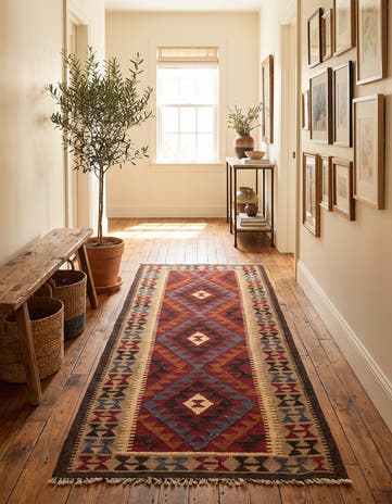 3' 3 x 6' 6 Hand Woven Kilim Maymana Wool Runner Rug