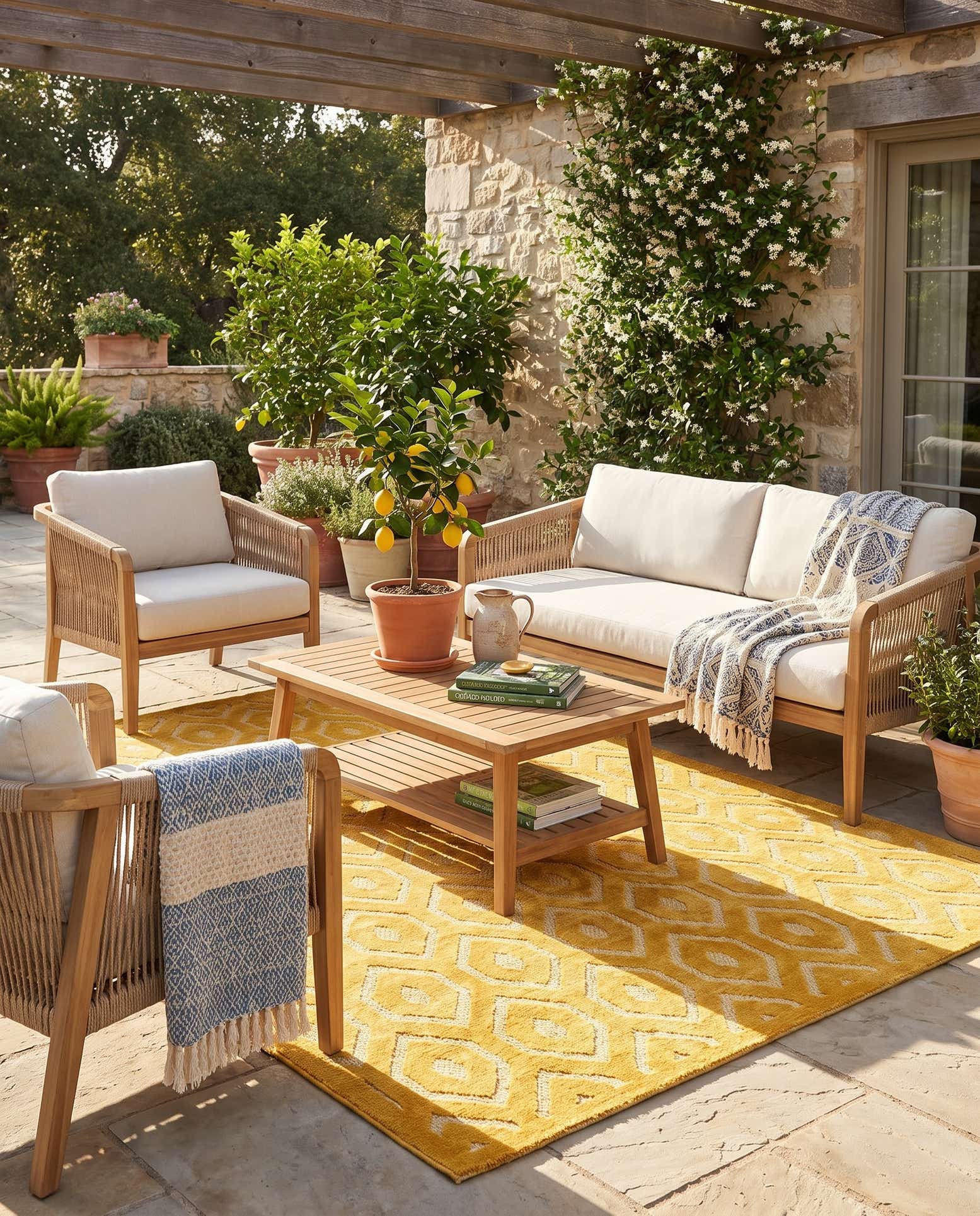 6' x 9' Easy-Clean Trellis Textured Indoor / Outdoor Rug