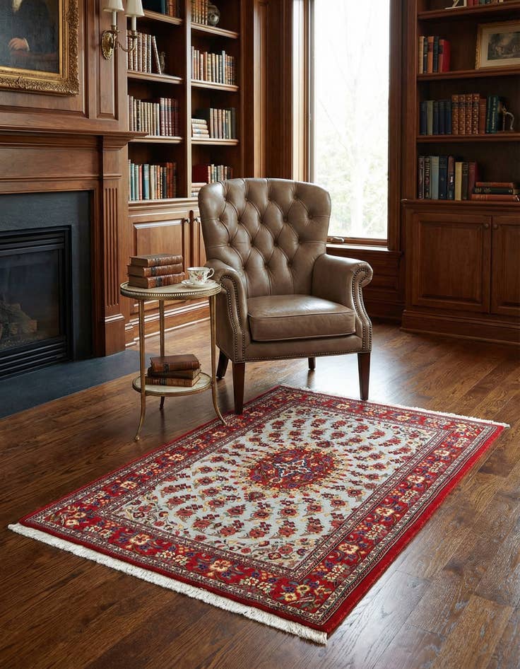 Detail image of 3' 7 x 4' 11 Hand Knotted Qom Persian Rug