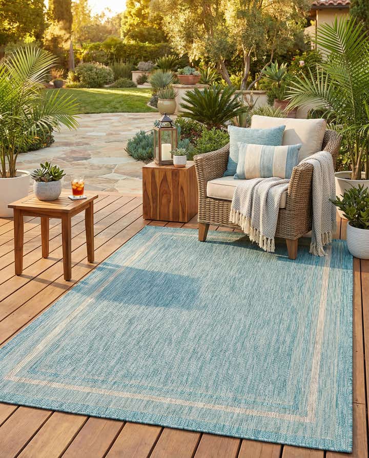 5' 3 x 8' Easy-Clean Border Indoor / Outdoor Rug