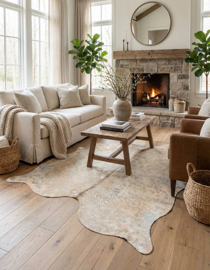 Detail image of 7' 1 x 7' 9 Cowhide Leather Square Rug