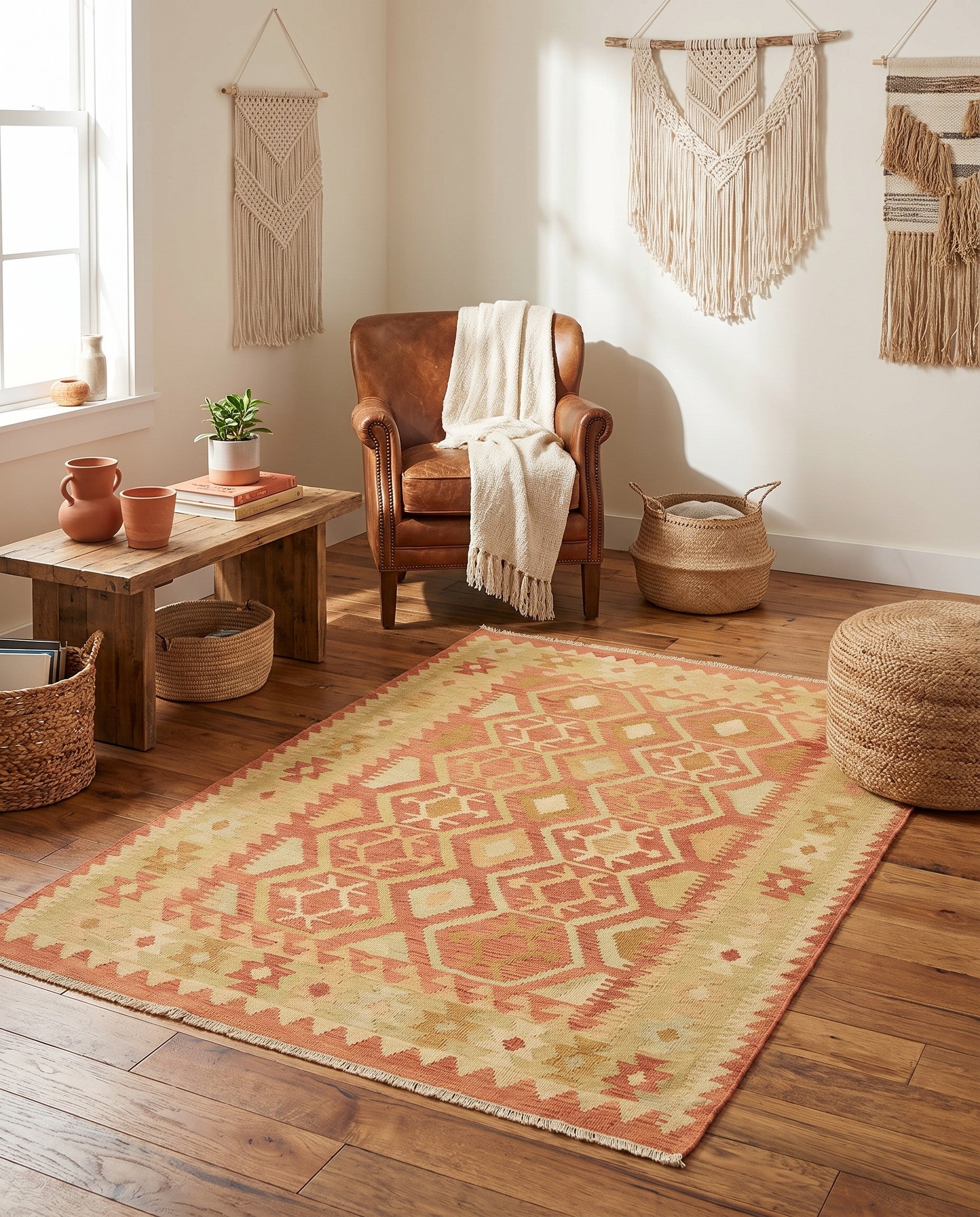 3' 9 x 5' 9 Hand Woven Kilim Waziri Wool Rug