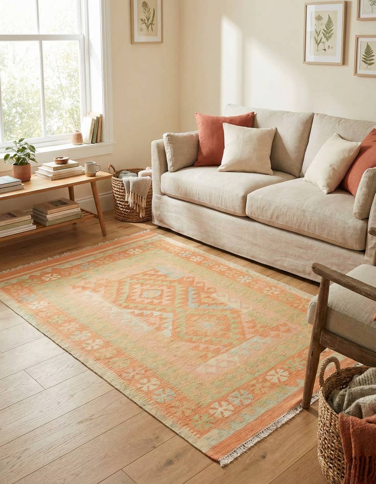 Detail image of 3' 2 x 5' Hand Woven Kilim Waziri Wool Rug