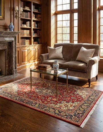 4' 8 x 7' 1 Hand Knotted Qom Persian Rug
