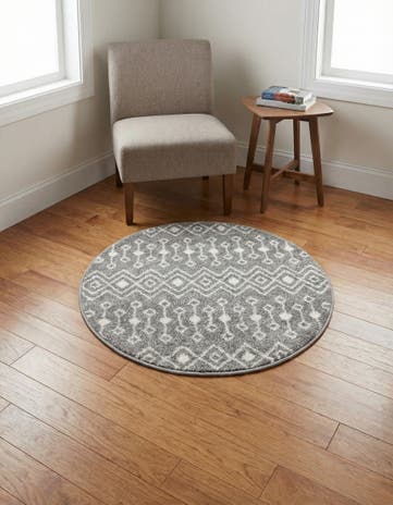 Gray Moroccan Trellis Round Rug
