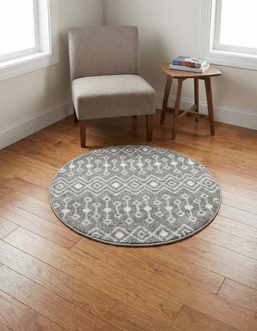Gray Moroccan Trellis Round Rug