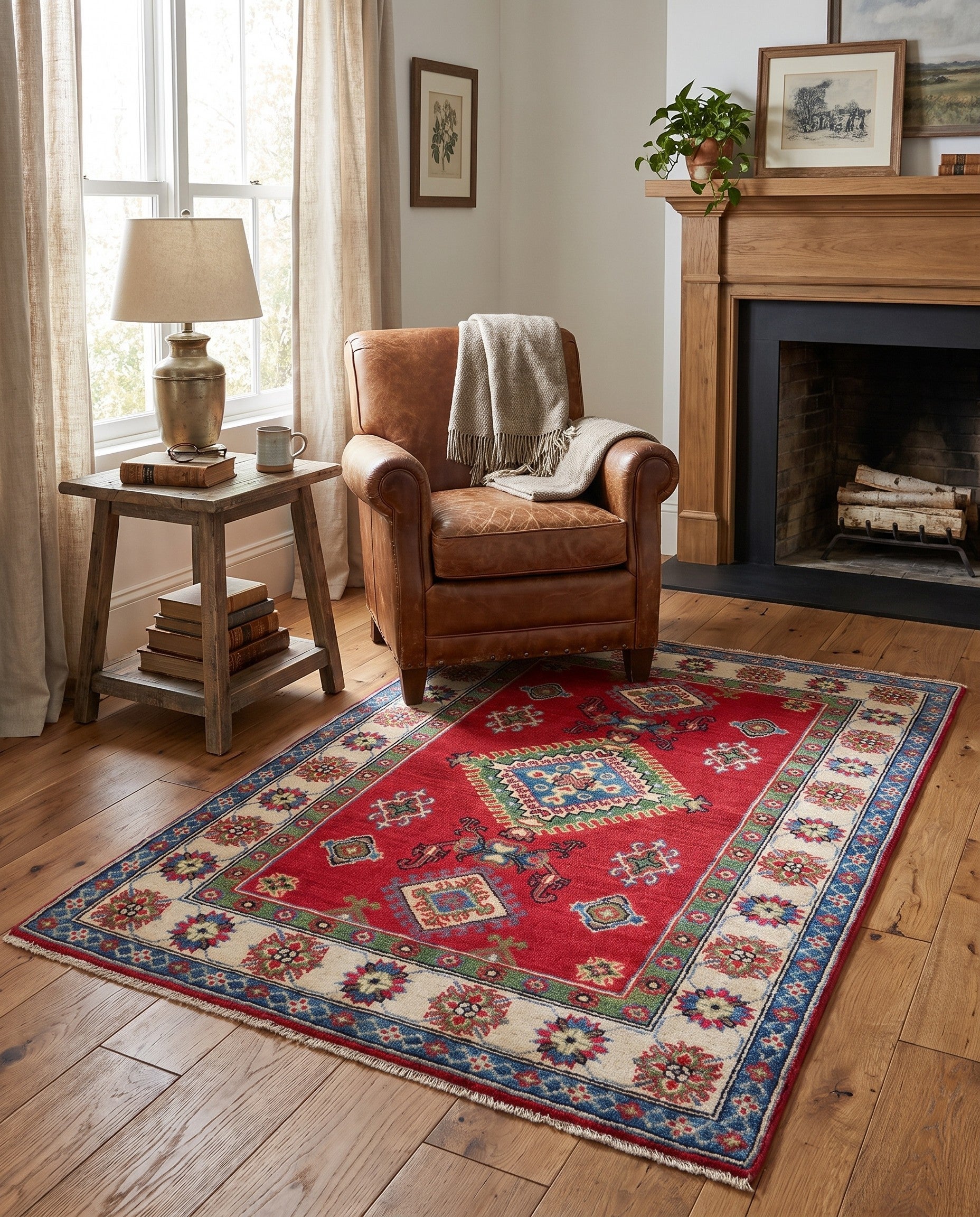 3' 5 x 4' 11 Hand Knotted Kazak Rug