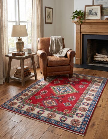 3' 5 x 4' 11 Hand Knotted Kazak Rug