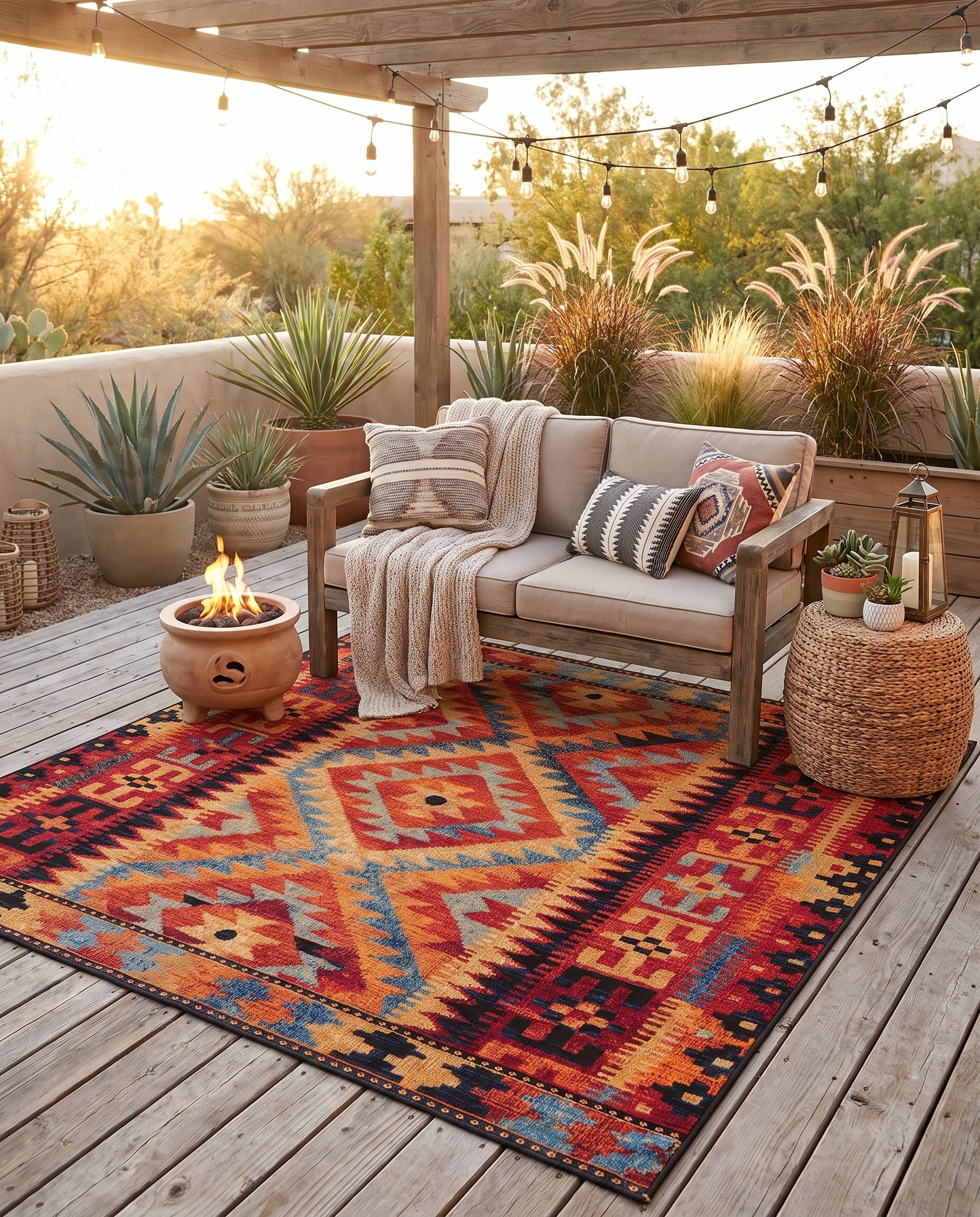 6' x 6' Easy-Clean Tribal Indoor / Outdoor Square Rug