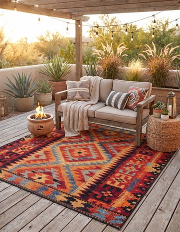 6' x 6' Easy-Clean Tribal Indoor / Outdoor Square Rug