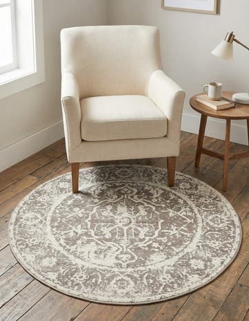 Gray New Vintage Round Rug