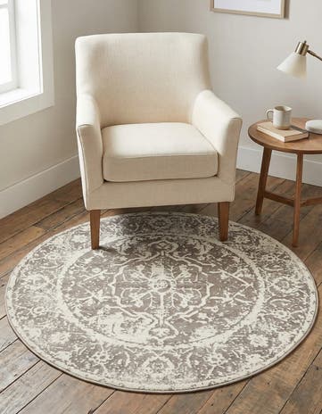 Gray New Vintage Round Rug