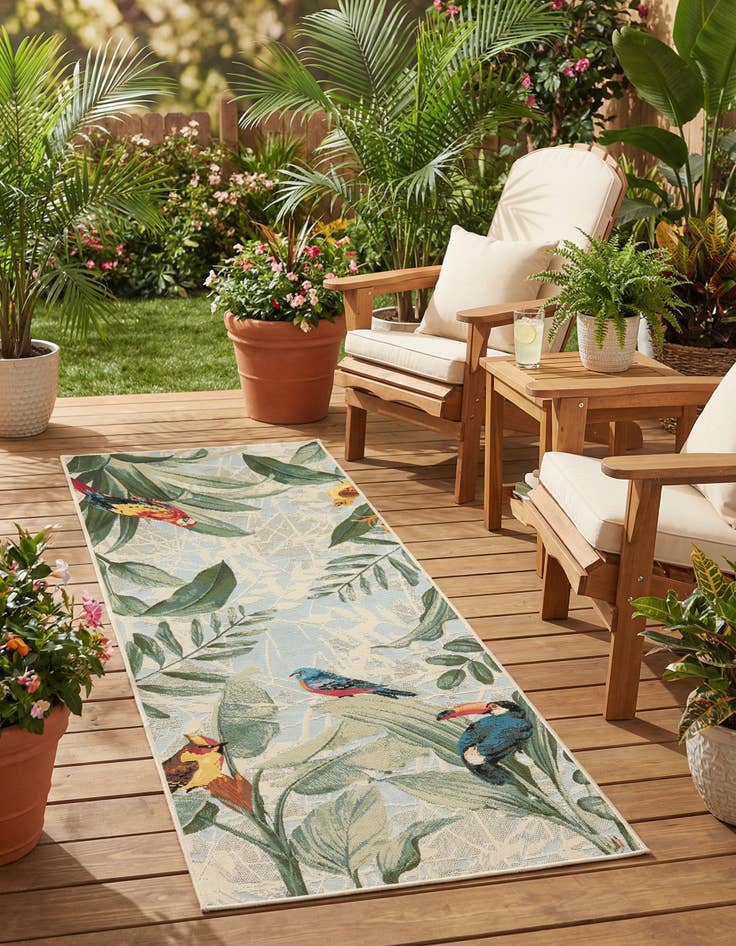 Detail image of 2' 7 x 7' Easy-Clean Botanical Indoor / Outdoor Runner Rug