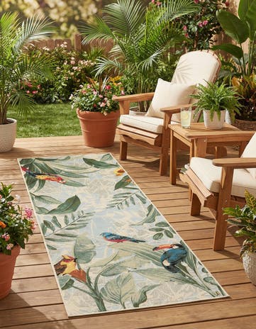 2' 7 x 7' Easy-Clean Botanical Indoor / Outdoor Runner Rug