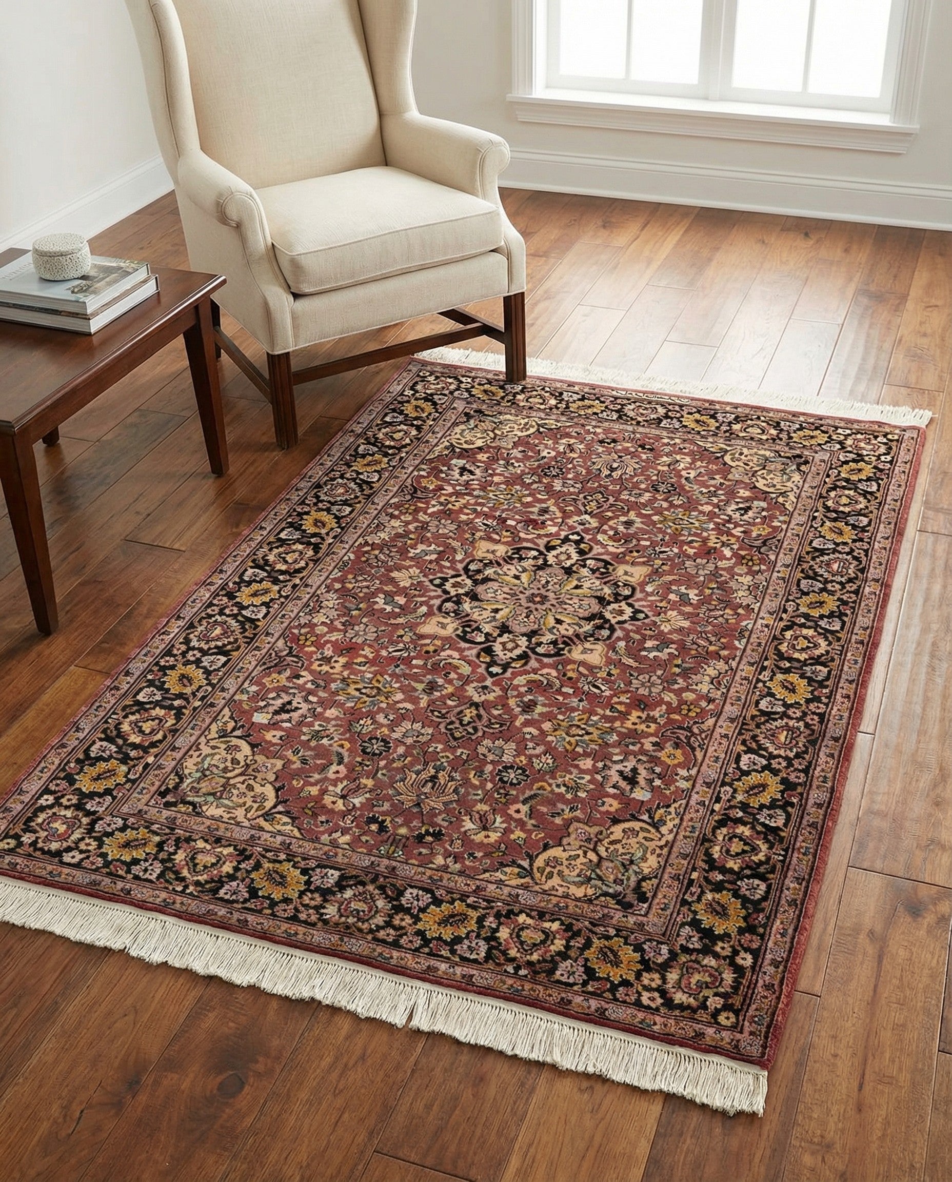 4' 3 x 6' 1 Hand Knotted Kashmir Oriental Wool Rug