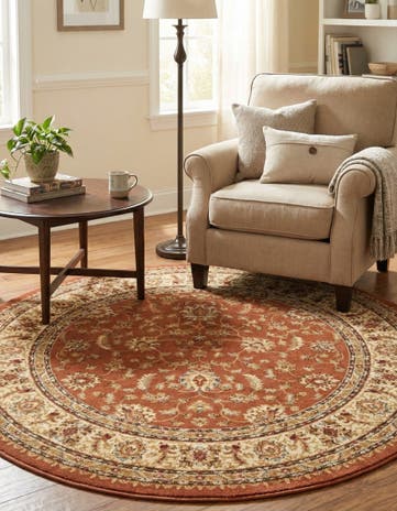 Brick Red Light Rose Aditi Round Rug