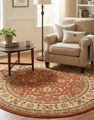 Brick Red Light Rose Aditi Round Rug