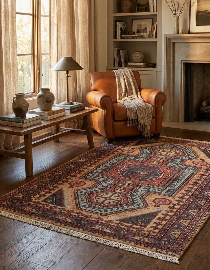 Detail image of 4' 2 x 6' 2 Hand Knotted Kazak Oriental Wool Rug