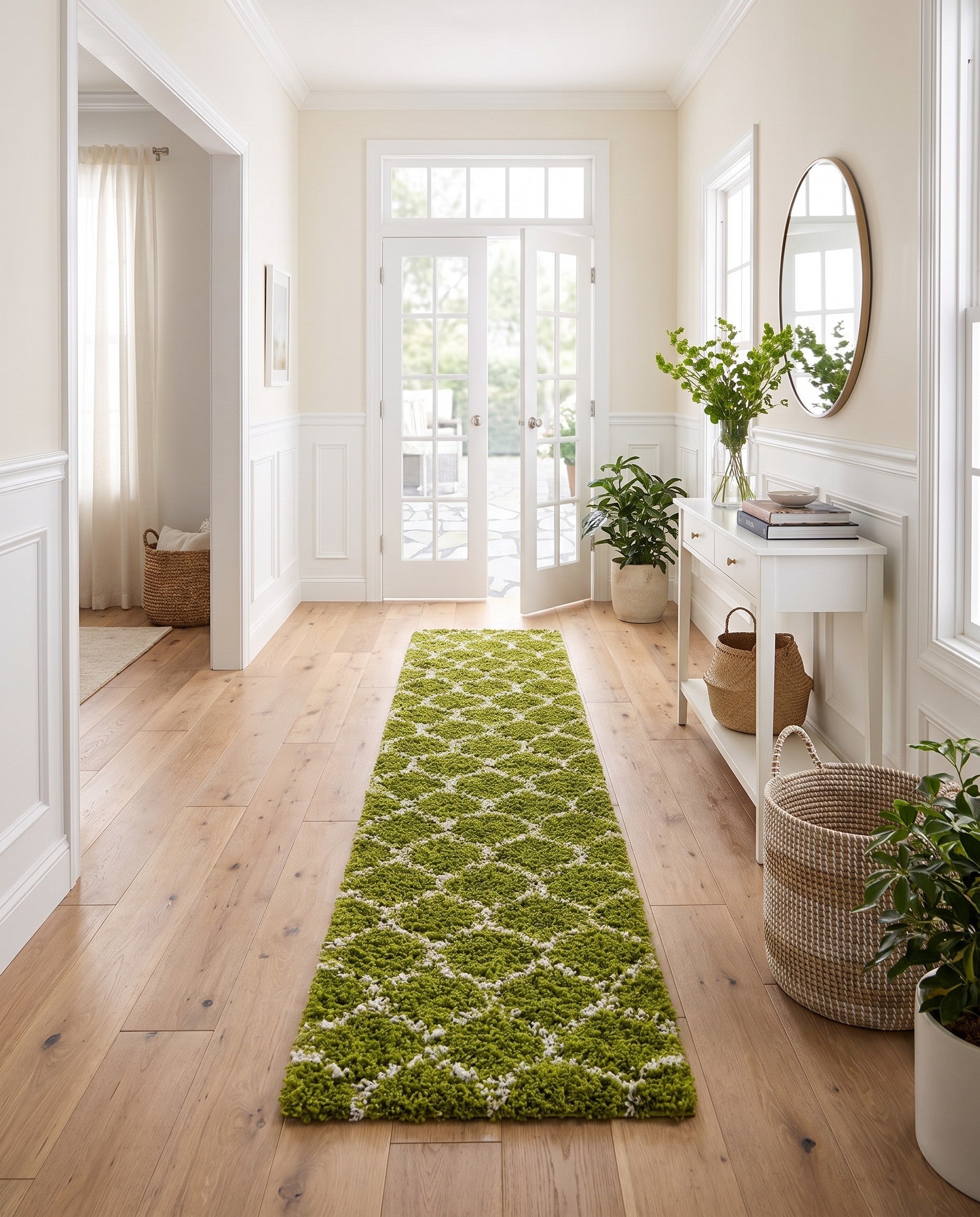 Green Lattice Shag Runner Rug