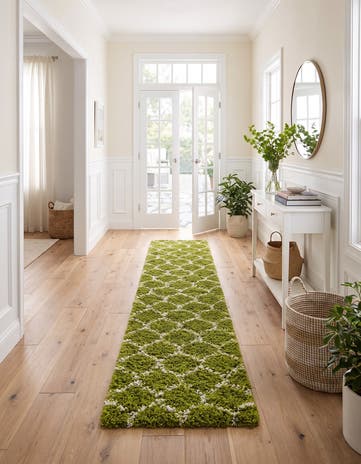 Green Lattice Shag Runner Rug