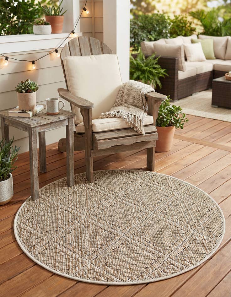 Detail image of  3' 1 x 3' 1  Washable Lattice Indoor / Outdoor Round Rug