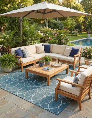Teal Easy-Clean Lattice Indoor / Outdoor Square Rug