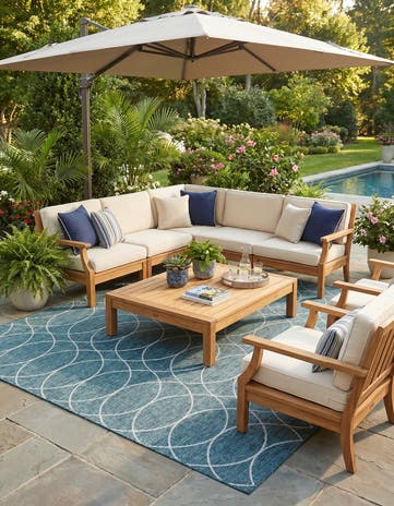 Teal Easy-Clean Lattice Indoor / Outdoor Square Rug