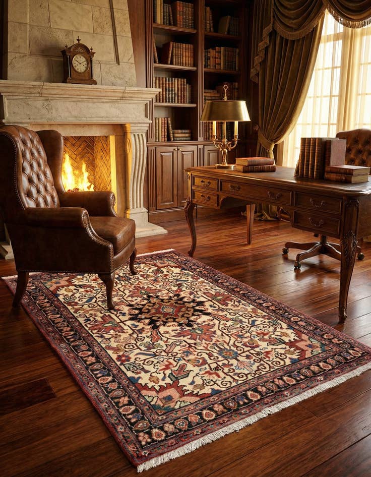 Detail image of 3' 6 x 5' 4 Hand Knotted Heriz Persian Wool Rug