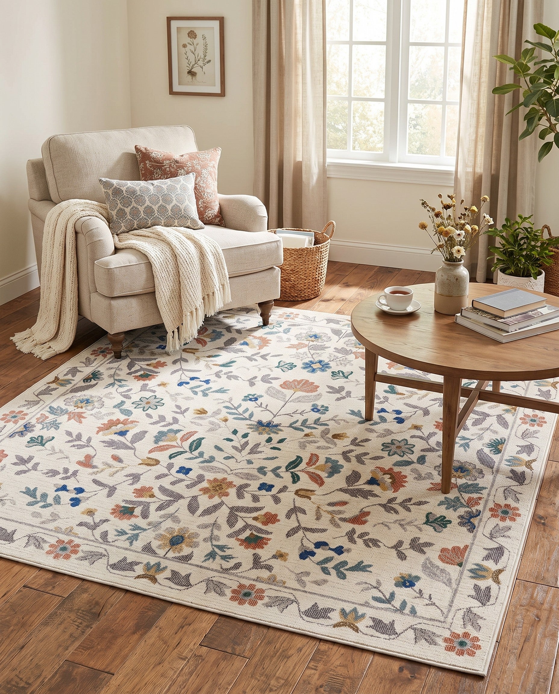 Ivory Blossom Square Rug