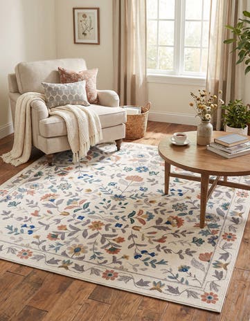 Ivory Blossom Square Rug