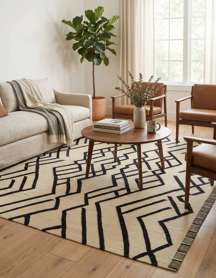 Detail image of 6' x 7' 4 Hand Woven Kilim Modern Wool Square Rug