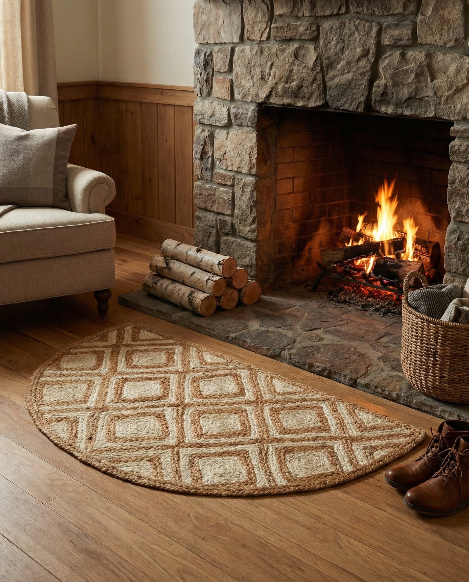 2' 2 x 3' 7  Hand Braided Jute Hearth Rug