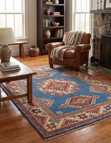 3' 4 x 4' 11 Hand Knotted Kazak Rug