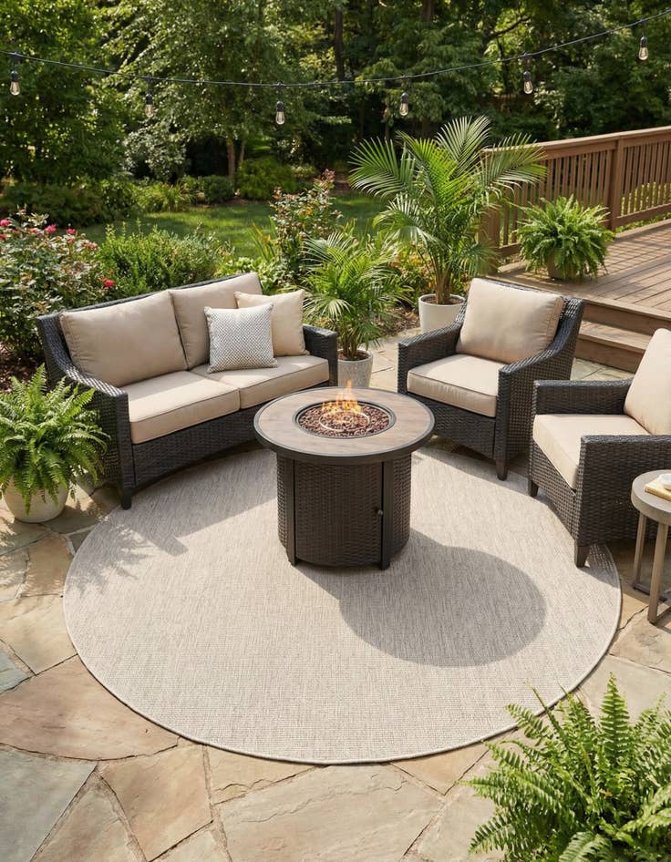 Detail image of 7' 10 x 7' 10 Washable Solid Indoor / Outdoor Round Rug
