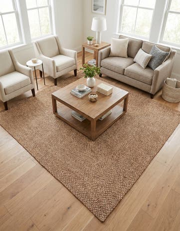 Light Brown Handmade Tweed Braided Jute Square Rug